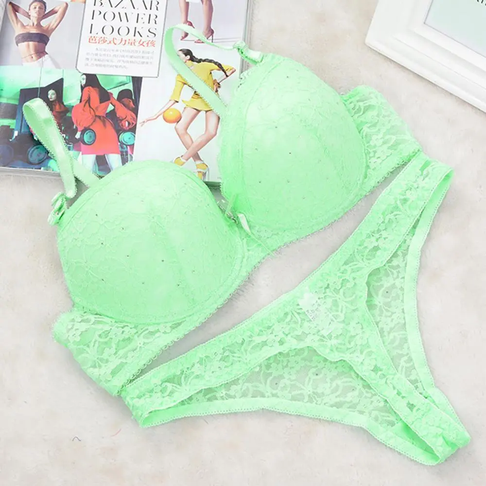 Sexy Lingerie Lace Bra Set Lace Rhinestone Underwear Set Push Up Bra Brassiere Thongs G-string Briefs Sets Panty Sets Underwear