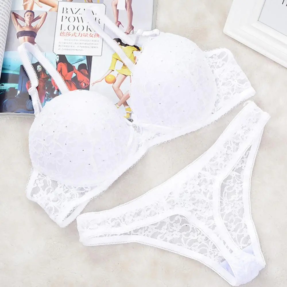 Sexy Lingerie Lace Bra Set Lace Rhinestone Underwear Set Push Up Bra Brassiere Thongs G-string Briefs Sets Panty Sets Underwear