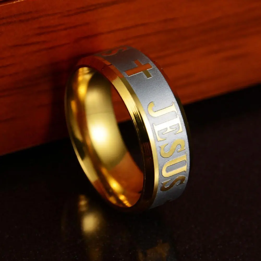 Men Ring Jesus Cross Letters Engraved Plated Rings Stainless Steel Men Women Jesus Christianity Ring Finger Ring Fashion Jewelry