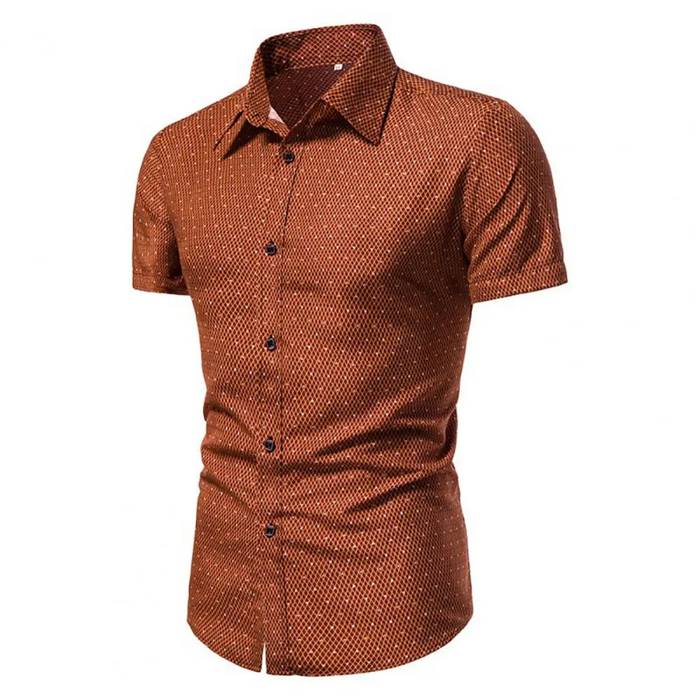 Men Shirt Formal Single breasted Lapel Dot Print Short Sleeve Shirt Cardigan Luxurt Dot Print Busines Shirt Slim Shirt