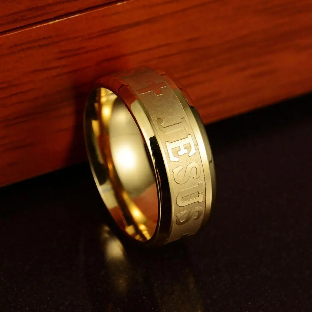 Men Ring Jesus Cross Letters Engraved Plated Rings Stainless Steel Men Women Jesus Christianity Ring Finger Ring Fashion Jewelry