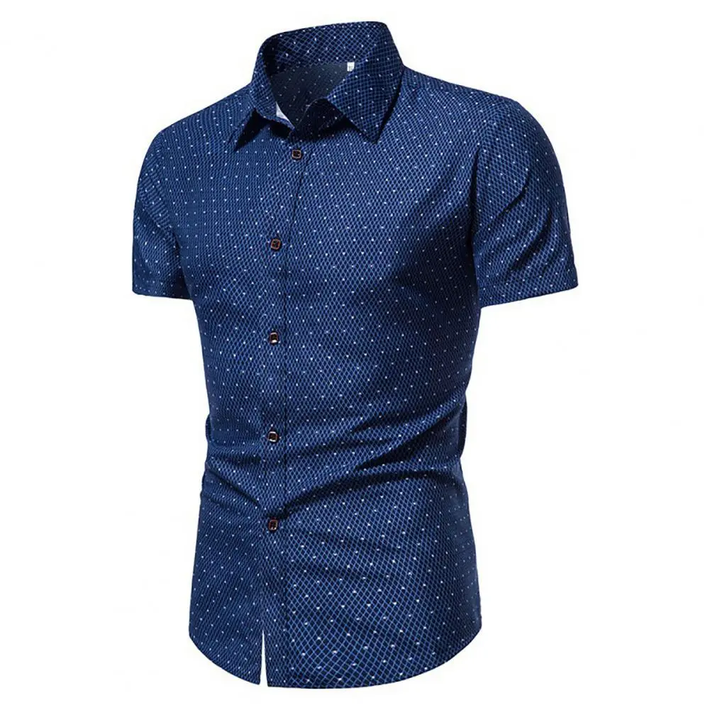 Men Shirt Formal Single breasted Lapel Dot Print Short Sleeve Shirt Cardigan Luxurt Dot Print Busines Shirt Slim Shirt