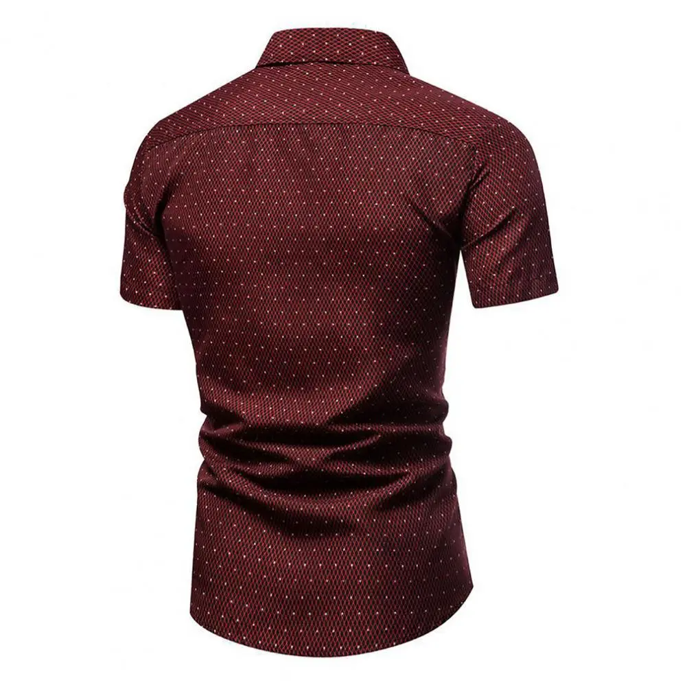 Men Shirt Formal Single breasted Lapel Dot Print Short Sleeve Shirt Cardigan Luxurt Dot Print Busines Shirt Slim Shirt