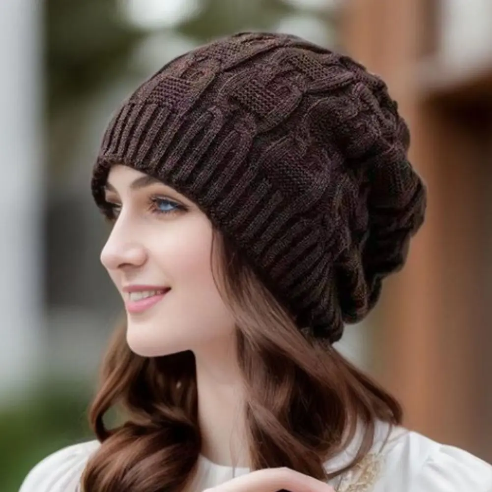 Women Knitting Beanie Dome Style Beanie Hat Stylish Geometric Patterned Winter Hats Snow Skiing Warm Folding Pile Skullies Cap