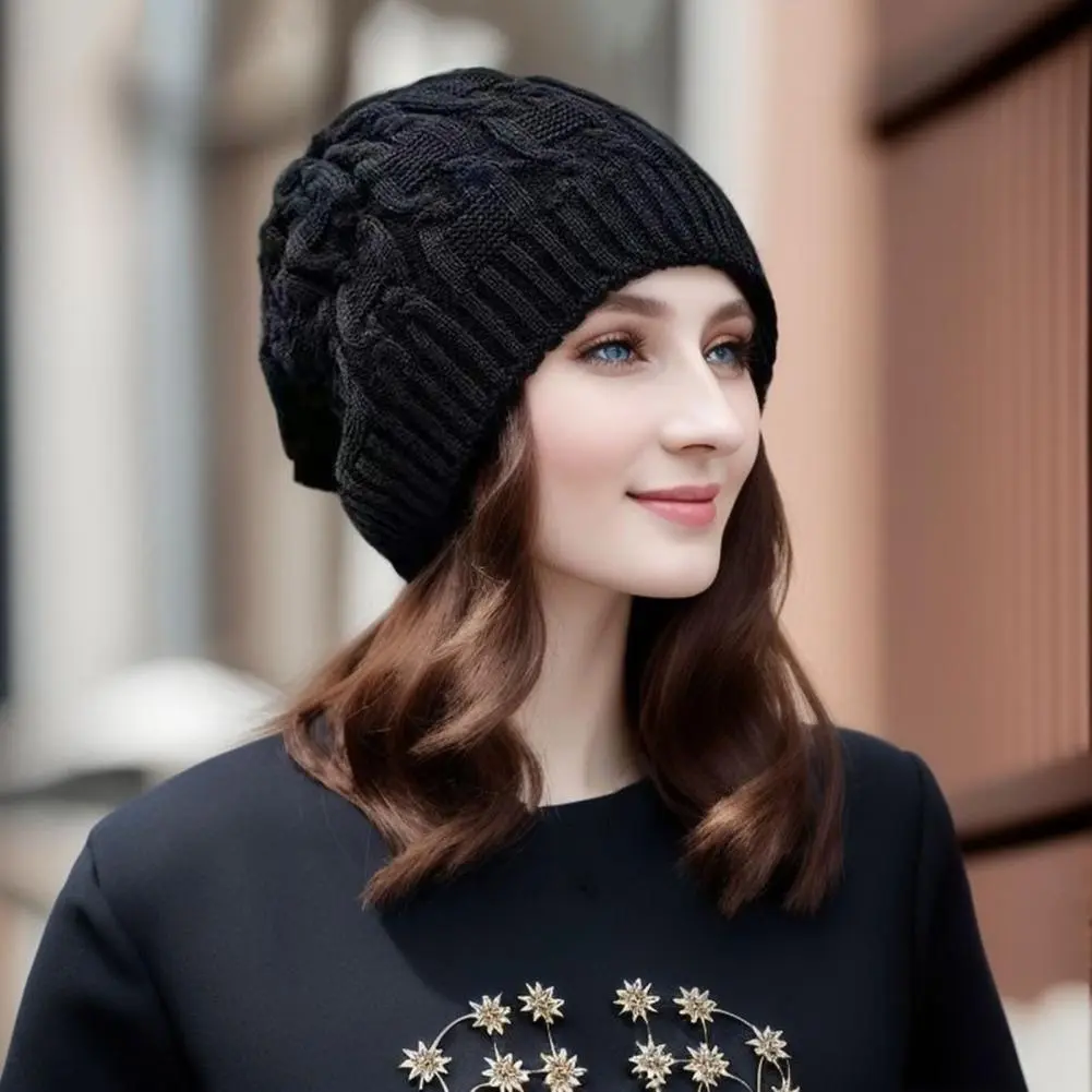 Women Knitting Beanie Dome Style Beanie Hat Stylish Geometric Patterned Winter Hats Snow Skiing Warm Folding Pile Skullies Cap