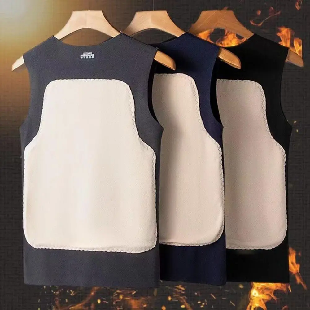 Men Winter Vest Pullover Winter Tank Top Winter Men's Seamless Thickened Sleeveless V Neck Plush Belly Warming Tank Top Color