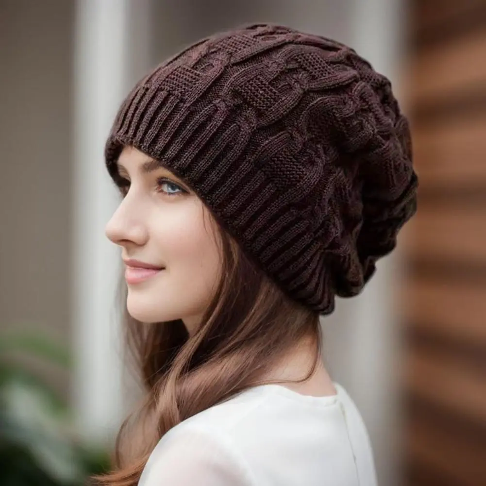 Women Knitting Beanie Dome Style Beanie Hat Stylish Geometric Patterned Winter Hats Snow Skiing Warm Folding Pile Skullies Cap
