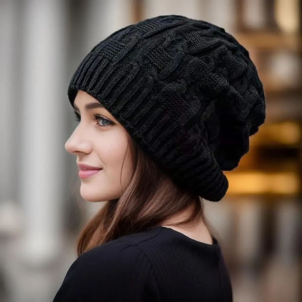 Women Knitting Beanie Dome Style Beanie Hat Stylish Geometric Patterned Winter Hats Snow Skiing Warm Folding Pile Skullies Cap