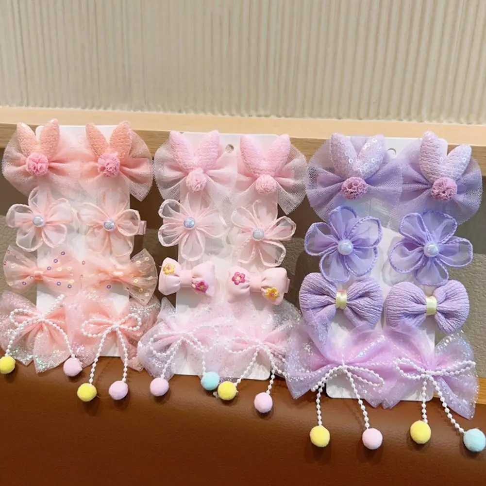 Side Bang Hair Clips Hair Pins for Kids Cartoon Style Hair Accessories Set with Mesh Yarn Bowknot Flower Decor 8pcs for Girls