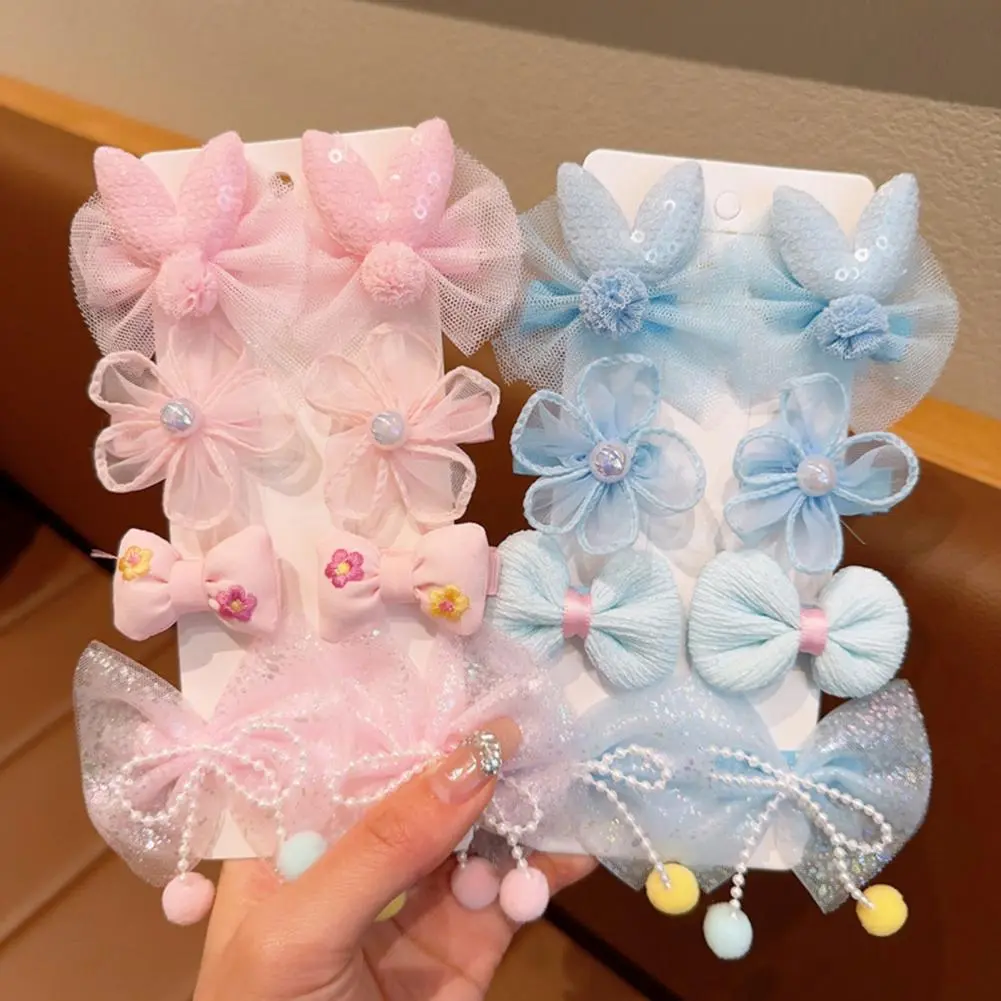 Side Bang Hair Clips Hair Pins for Kids Cartoon Style Hair Accessories Set with Mesh Yarn Bowknot Flower Decor 8pcs for Girls