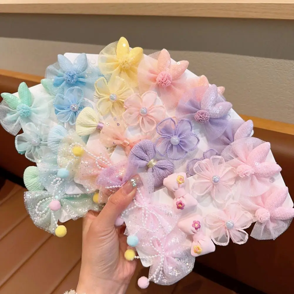 Side Bang Hair Clips Hair Pins for Kids Cartoon Style Hair Accessories Set with Mesh Yarn Bowknot Flower Decor 8pcs for Girls
