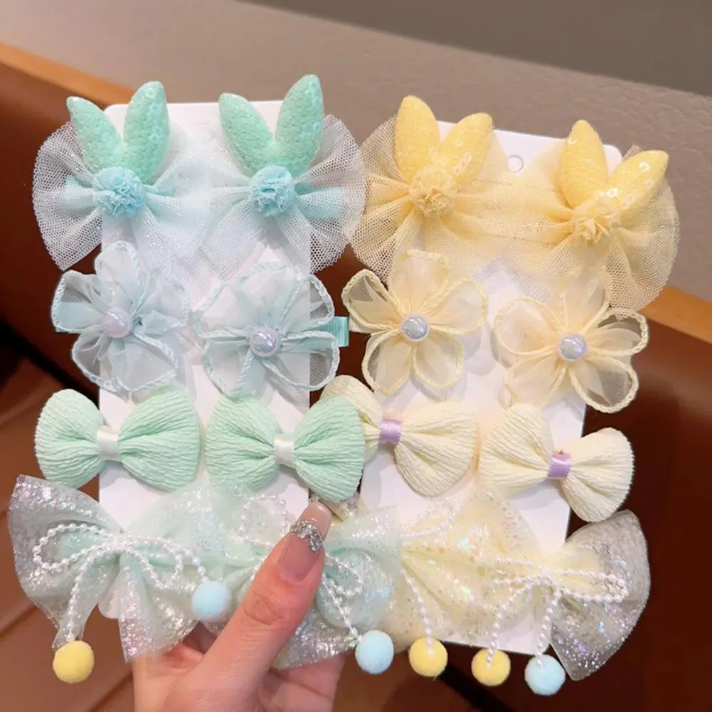 Side Bang Hair Clips Hair Pins for Kids Cartoon Style Hair Accessories Set with Mesh Yarn Bowknot Flower Decor 8pcs for Girls