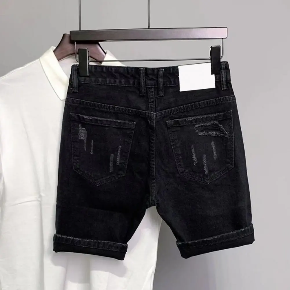 Men Ripped Denim Shorts Straight Casual Men Jeans Shorts Wide Leg Loose Hip-hop Fashion Youth Shorts Streetwear Denim Trousers