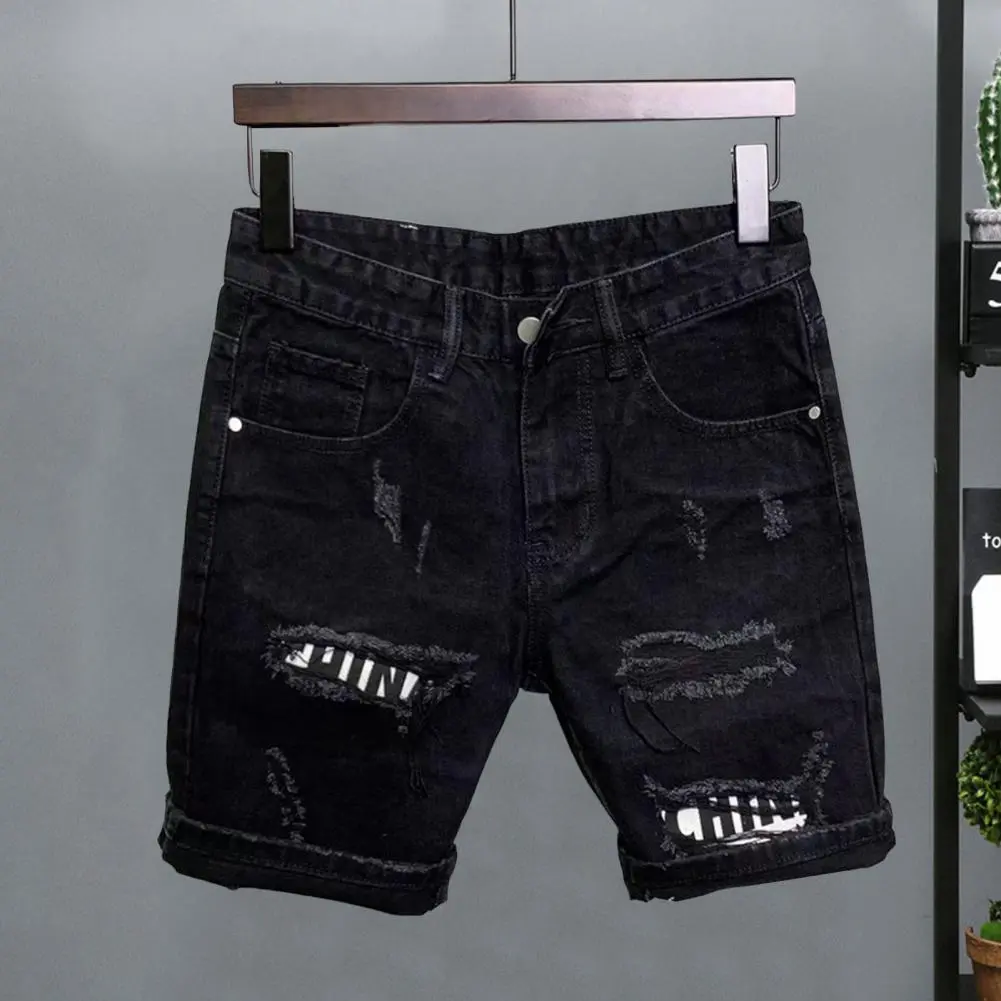 Men Ripped Denim Shorts Straight Casual Men Jeans Shorts Wide Leg Loose Hip-hop Fashion Youth Shorts Streetwear Denim Trousers