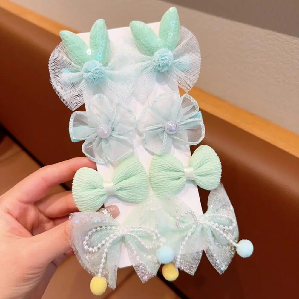 Side Bang Hair Clips Hair Pins for Kids Cartoon Style Hair Accessories Set with Mesh Yarn Bowknot Flower Decor 8pcs for Girls