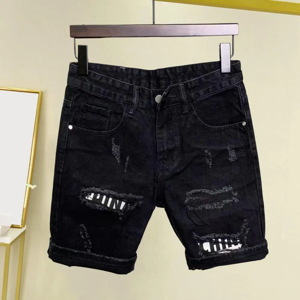 Men Ripped Denim Shorts Straight Casual Men Jeans Shorts Wide Leg Loose Hip-hop Fashion Youth Shorts Streetwear Denim Trousers