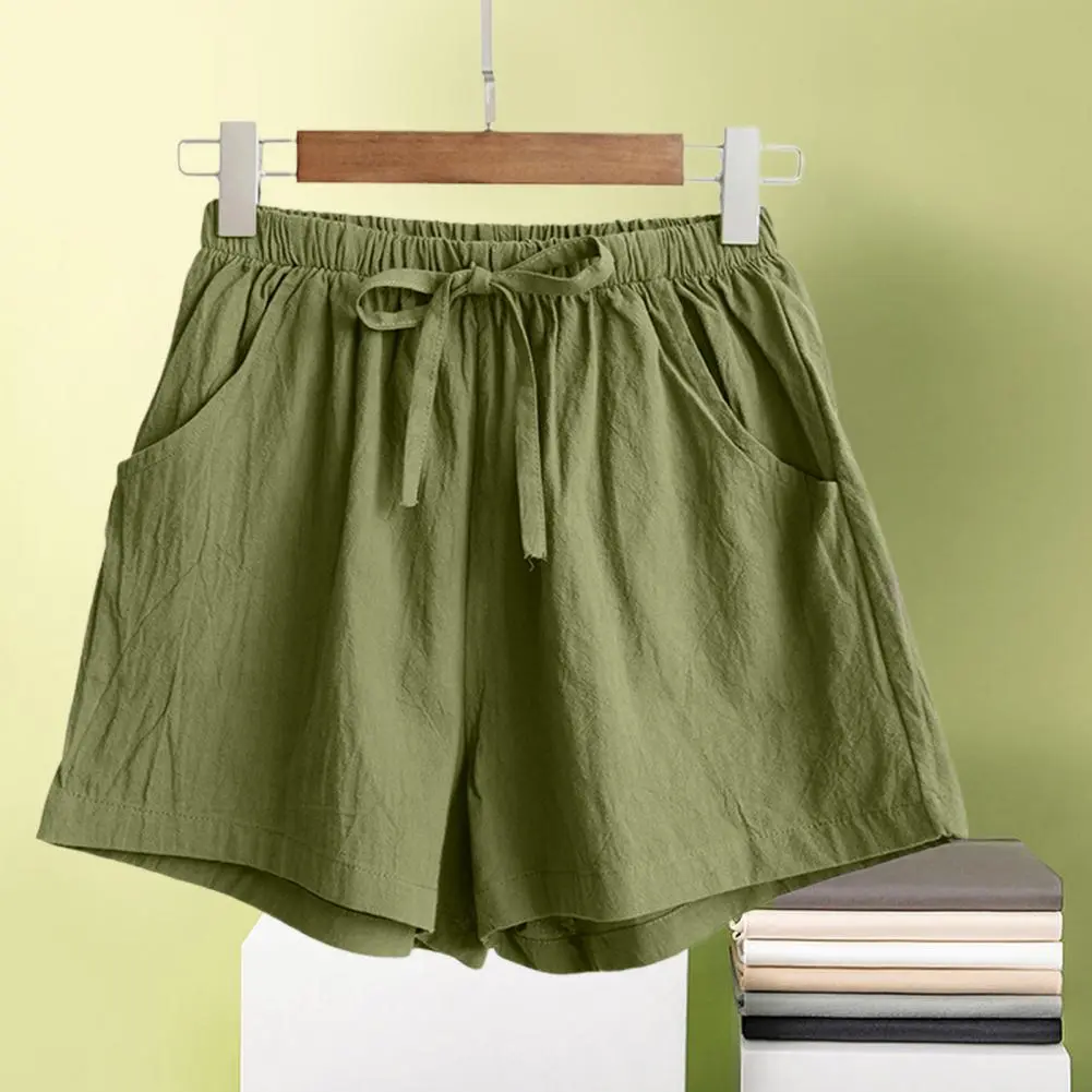 2023 Drawstring High Waist Short Pants Soft Casual Thin Linen Wide Leg Sports Shorts Loose Fit Women Beach Shorts Casual Shorts