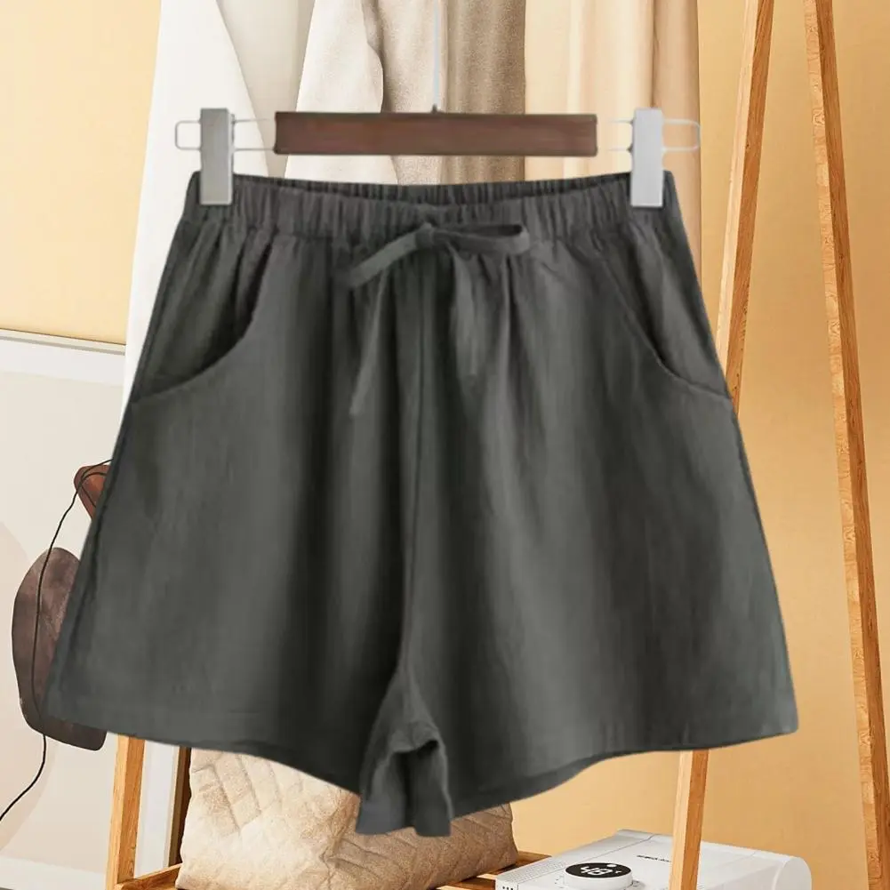 2023 Drawstring High Waist Short Pants Soft Casual Thin Linen Wide Leg Sports Shorts Loose Fit Women Beach Shorts Casual Shorts