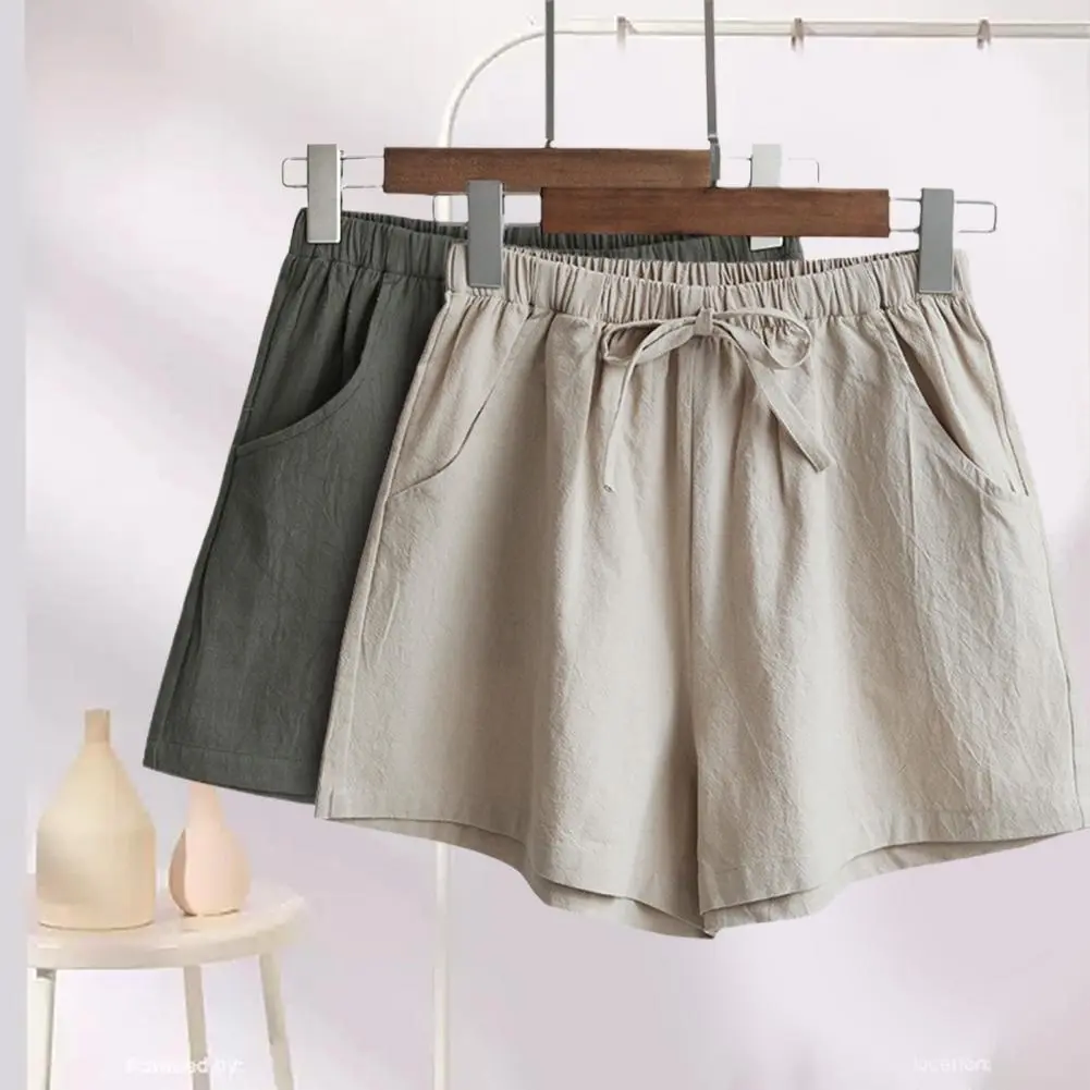 2023 Drawstring High Waist Short Pants Soft Casual Thin Linen Wide Leg Sports Shorts Loose Fit Women Beach Shorts Casual Shorts