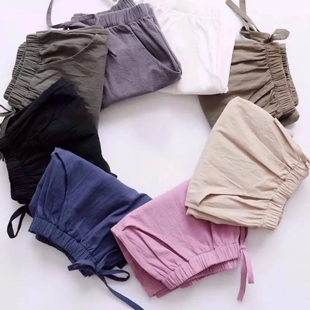 2023 Drawstring High Waist Short Pants Soft Casual Thin Linen Wide Leg Sports Shorts Loose Fit Women Beach Shorts Casual Shorts
