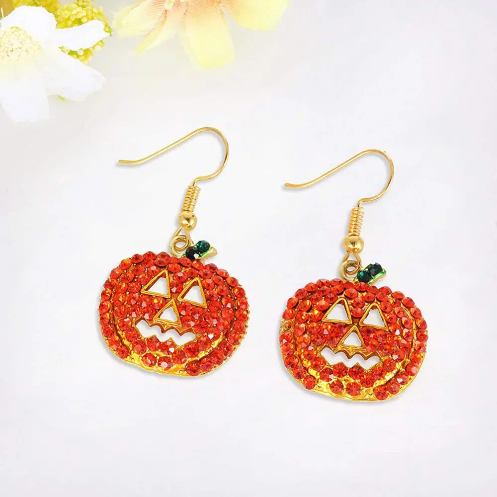2025 Women Earrings Cubic Zirconia Inlaid Pumpkin Dangle Hook Earrings Halloween Decor Pumpkin Personalized Christmas Earrings