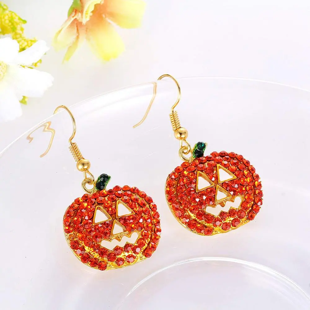 2025 Women Earrings Cubic Zirconia Inlaid Pumpkin Dangle Hook Earrings Halloween Decor Pumpkin Personalized Christmas Earrings