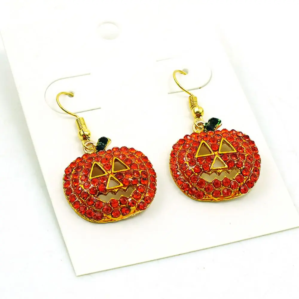 2025 Women Earrings Cubic Zirconia Inlaid Pumpkin Dangle Hook Earrings Halloween Decor Pumpkin Personalized Christmas Earrings