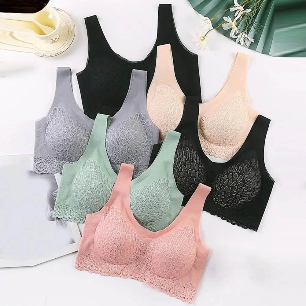 2025 Women Brassiere Seamless Push Up Plus Size Wireless Padded Support Breast Lace Brassieres Wide Shoulder Strap Sports Bra
