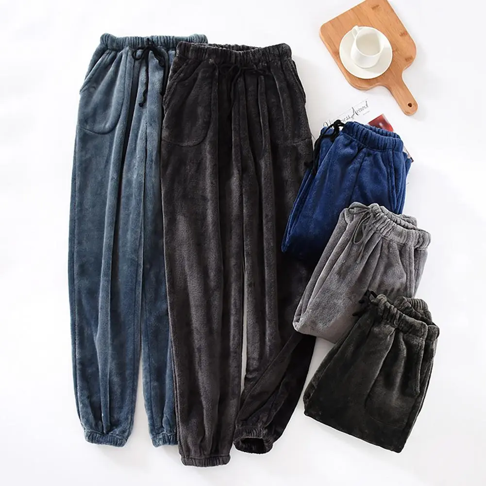 Fleece Men Pajama Pants Thicken Plush Drawstring Sleep Pants Woman Pajamas Pants Bottoms Sleepwear Men Trousers Homewear Clothes
