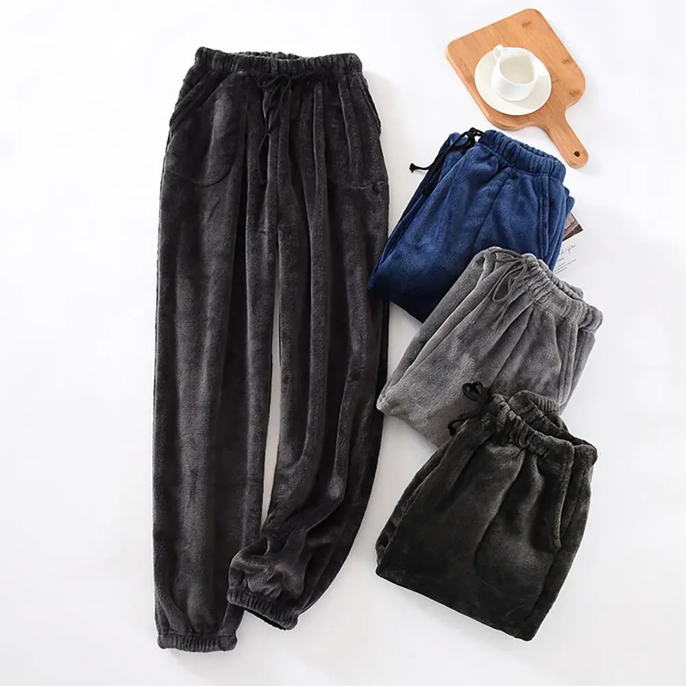 Fleece Men Pajama Pants Thicken Plush Drawstring Sleep Pants Woman Pajamas Pants Bottoms Sleepwear Men Trousers Homewear Clothes