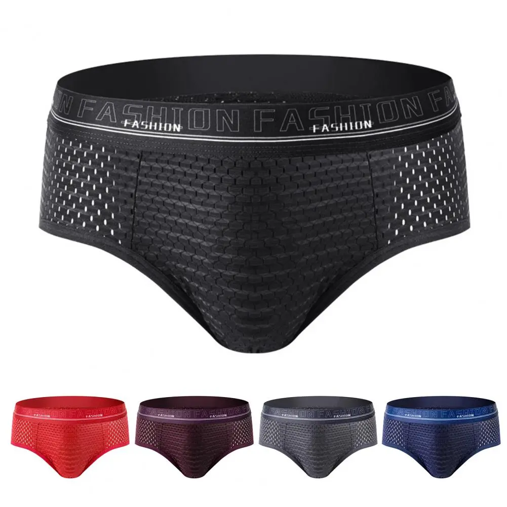 2025 Sexy Panties Men Underpants Summer Letter Print U Convex Thin Mesh Panties Mesh Breathable Quick Drying Triangle Underwear