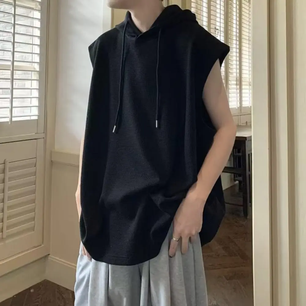 Men Workout Hoodie Sleeveless Sweatshirt Hooded Tank Top Breathable Men's Top Loose Fit Hooded Mid-length Men Vest Hoodies