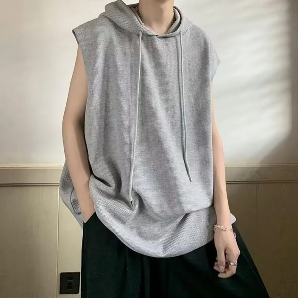 Men Workout Hoodie Sleeveless Sweatshirt Hooded Tank Top Breathable Men's Top Loose Fit Hooded Mid-length Men Vest Hoodies