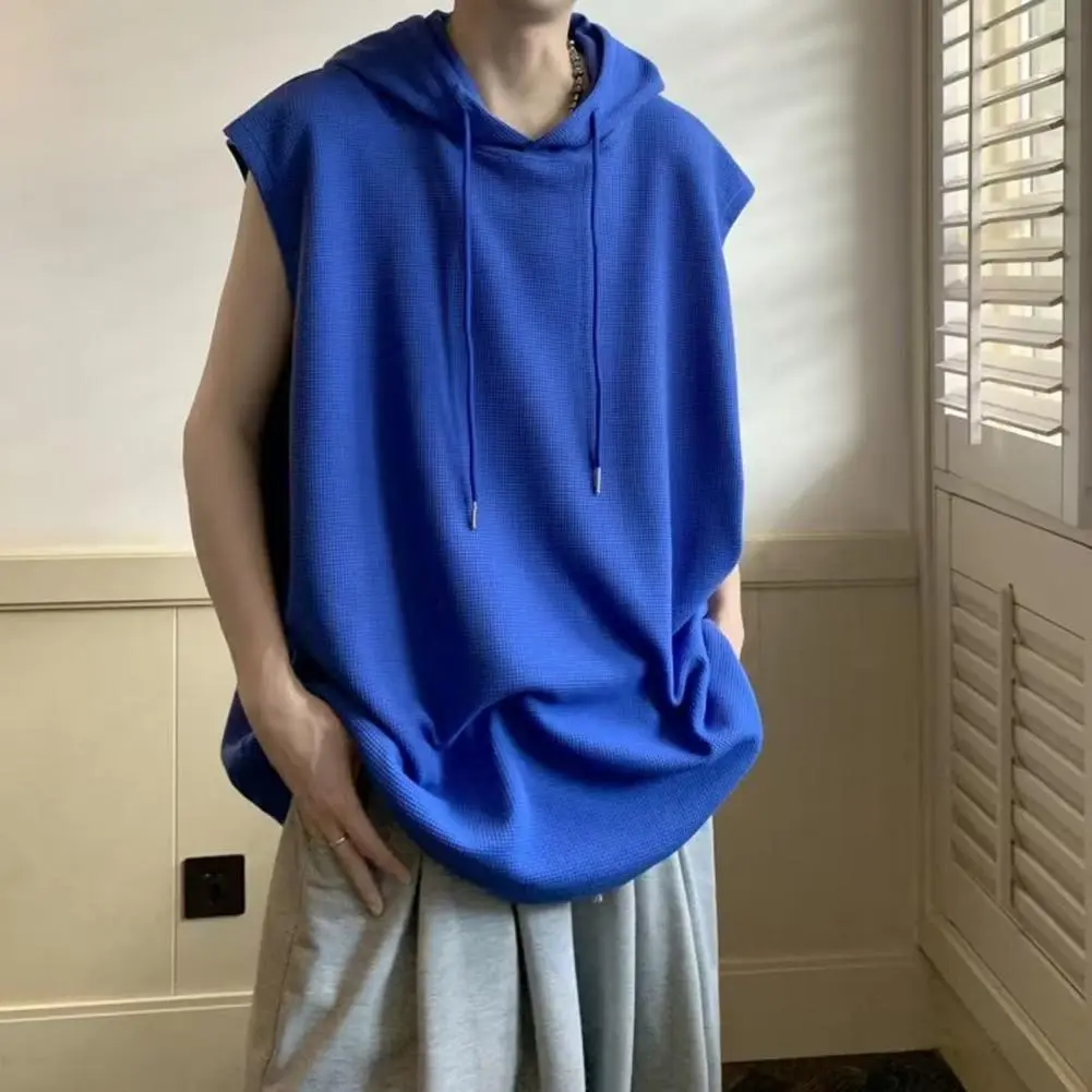 Men Workout Hoodie Sleeveless Sweatshirt Hooded Tank Top Breathable Men's Top Loose Fit Hooded Mid-length Men Vest Hoodies