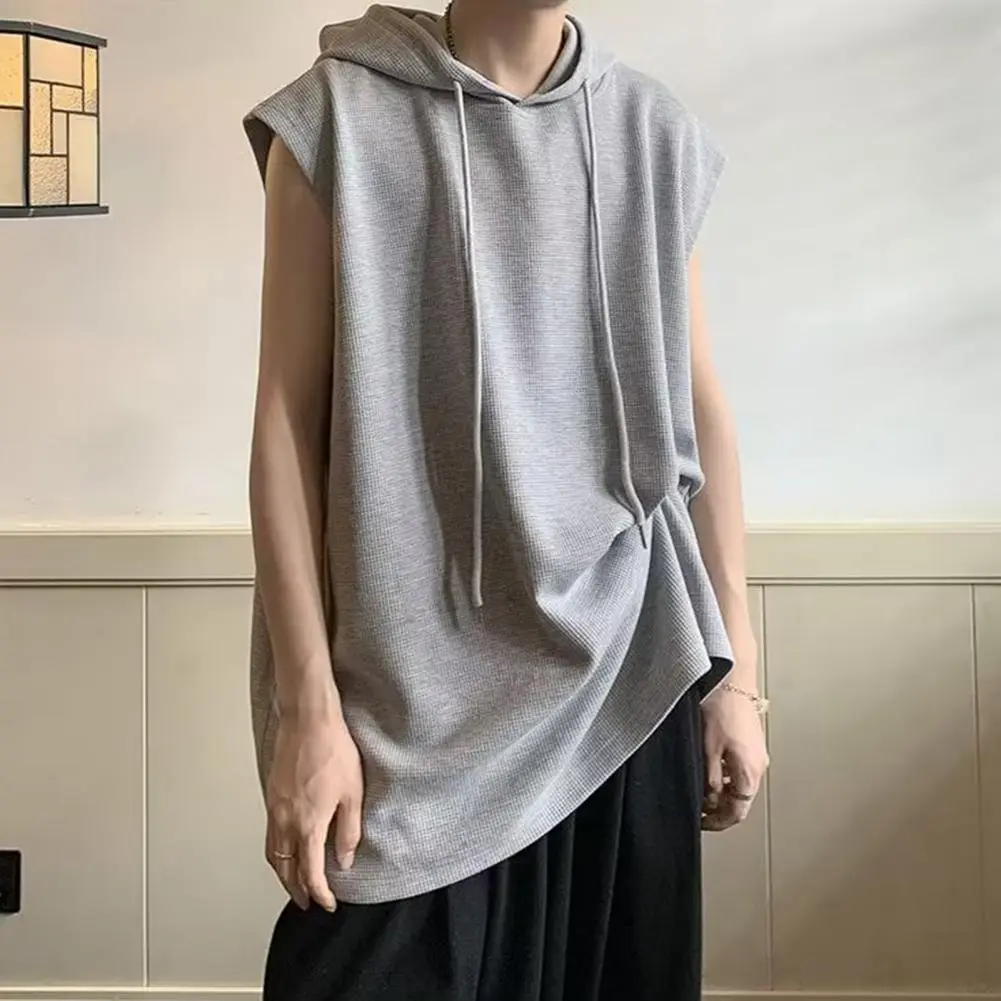 Men Workout Hoodie Sleeveless Sweatshirt Hooded Tank Top Breathable Men's Top Loose Fit Hooded Mid-length Men Vest Hoodies