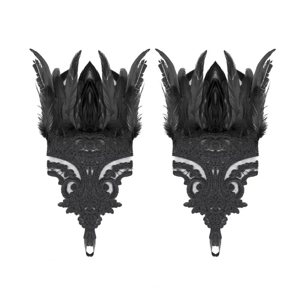 2025 Lace Gloves Soft Lace Gloves Feathered Gothic Lace Wrist Cuffs for Halloween Party Stage Performance Women's Swan Cosplay