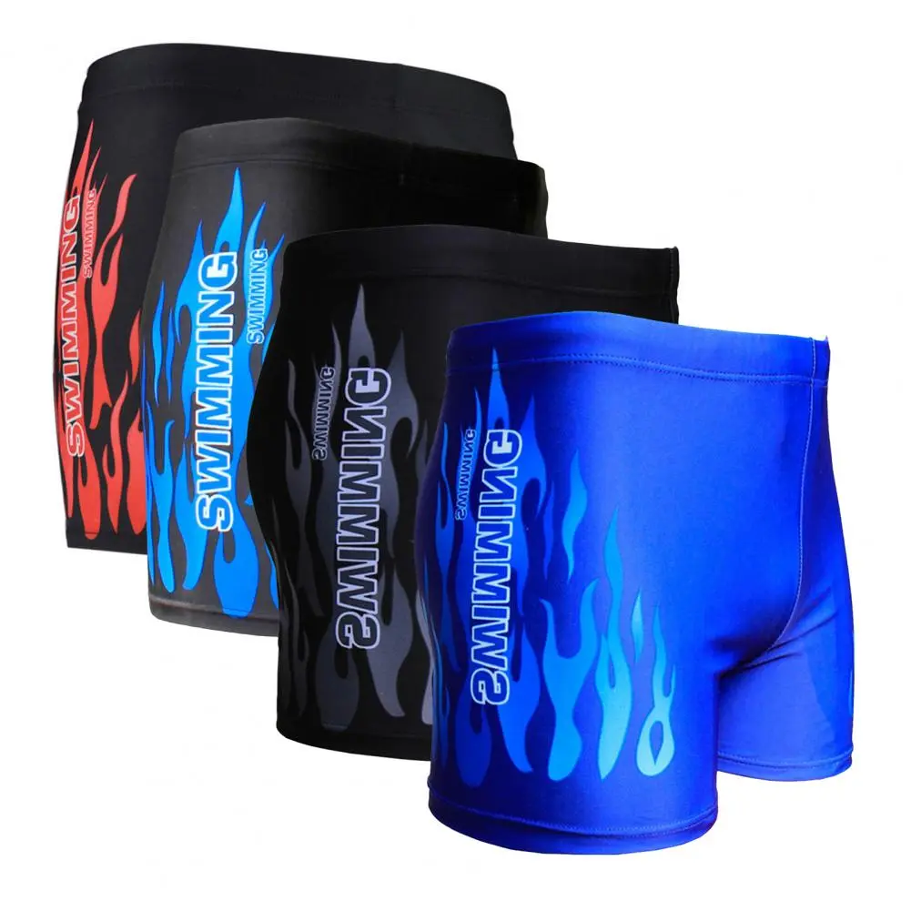 2025 Swimming Trunks Print Quick Dry Men Trunks European And American Men's Summer Flame Print Beach Flat Shorts And Swim Trunks