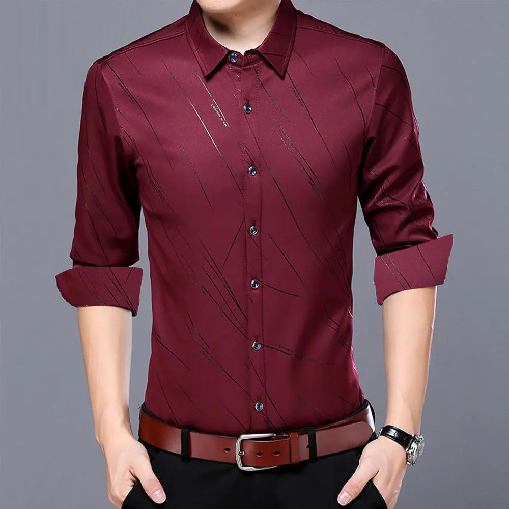 2025 Fashion Men Shirt Long Sleeve Turn Down Collar Letters/Stripes Print Buttons Shirt Spring And Autumn Middle Aged Mens Shirt