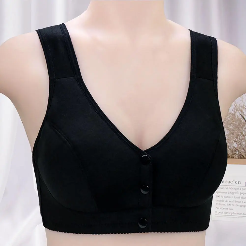 2025 Mother Bra Front-Close Buttons V Neck Padded No Steel Ring Push Up Soft Plus Size Mother Brassiere Inner Wear Clothes