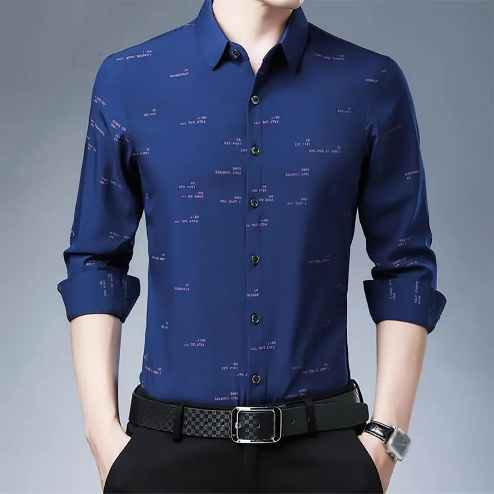 2025 Fashion Men Shirt Long Sleeve Turn Down Collar Letters/Stripes Print Buttons Shirt Spring And Autumn Middle Aged Mens Shirt