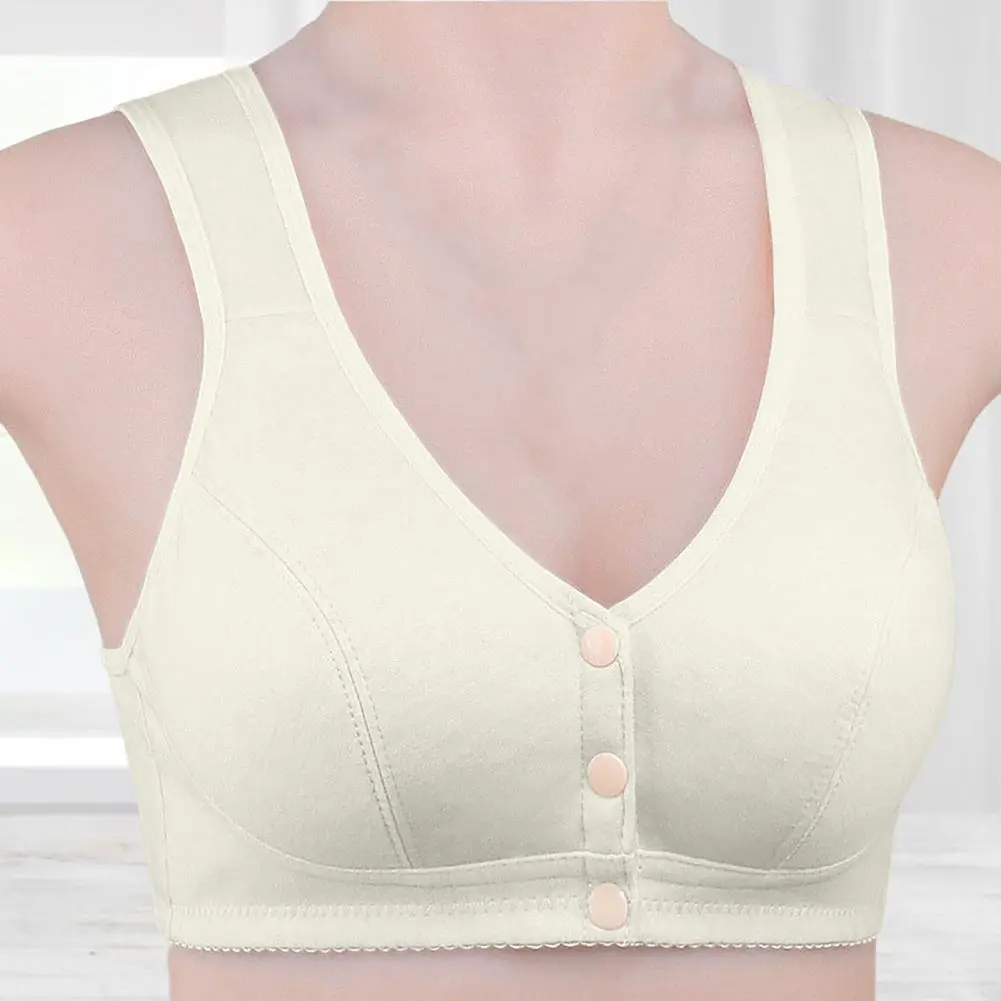 2025 Mother Bra Front-Close Buttons V Neck Padded No Steel Ring Push Up Soft Plus Size Mother Brassiere Inner Wear Clothes