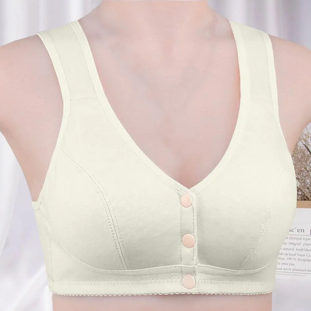 2025 Mother Bra Front-Close Buttons V Neck Padded No Steel Ring Push Up Soft Plus Size Mother Brassiere Inner Wear Clothes