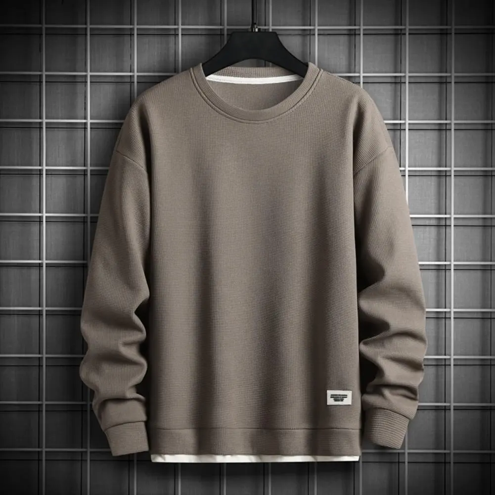 Letter Stitching Waffle Design T-shirt Men Fall Sweatshirt Hop Men Sweatshirt Stylish Two-piece Patchwork for Fall/winter