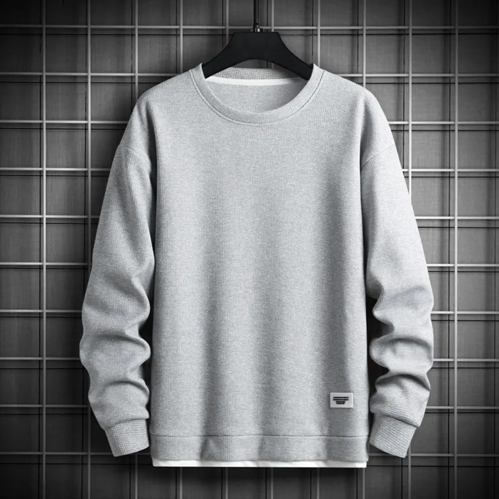 Letter Stitching Waffle Design T-shirt Men Fall Sweatshirt Hop Men Sweatshirt Stylish Two-piece Patchwork for Fall/winter