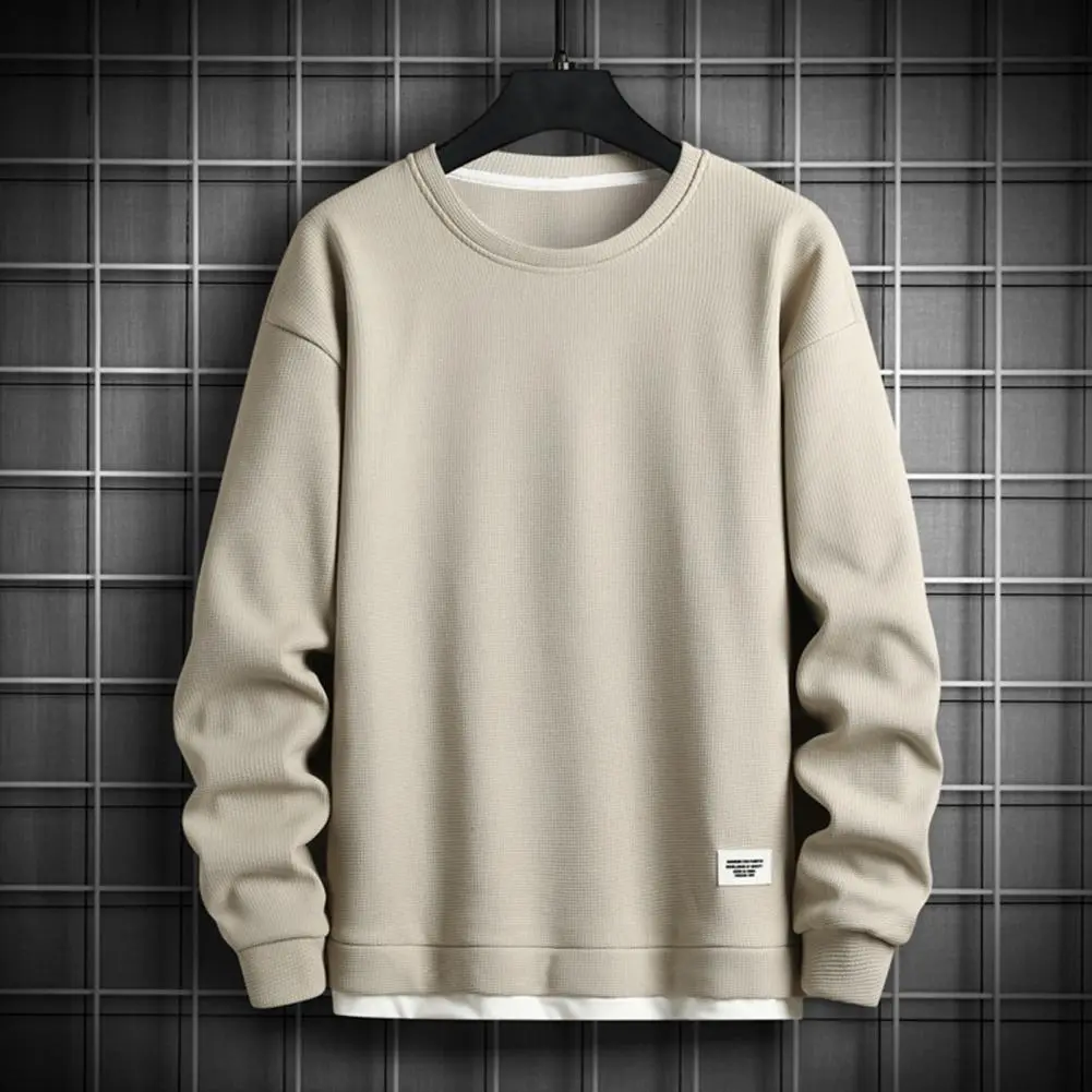 Letter Stitching Waffle Design T-shirt Men Fall Sweatshirt Hop Men Sweatshirt Stylish Two-piece Patchwork for Fall/winter