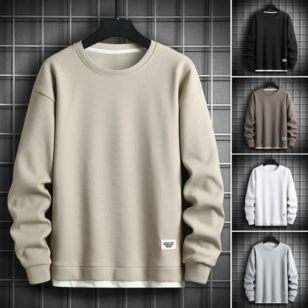 Letter Stitching Waffle Design T-shirt Men Fall Sweatshirt Hop Men Sweatshirt Stylish Two-piece Patchwork for Fall/winter