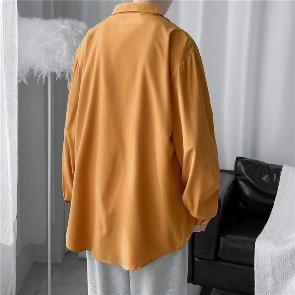 Harajuku Men Long Sleeve Shirt Tops Solid Color Shirt Versatile Solid Color Loose Fit Thin Single Breasted Shirt College Jackets