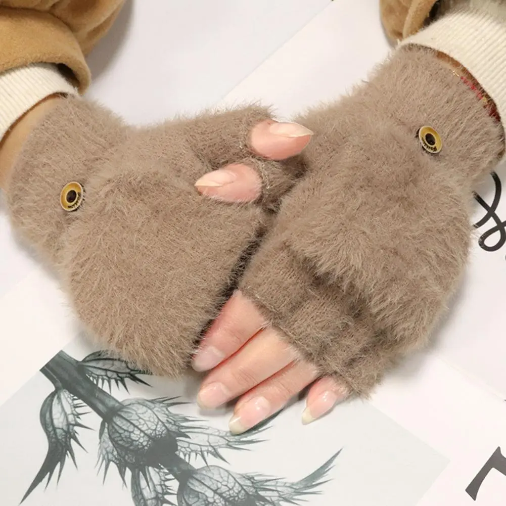 Warm Fingerless Gloves Women Thermal Gloves Women's Winter Convertible Fingerless Gloves Plush Outdoor Mittens for Cold Weather