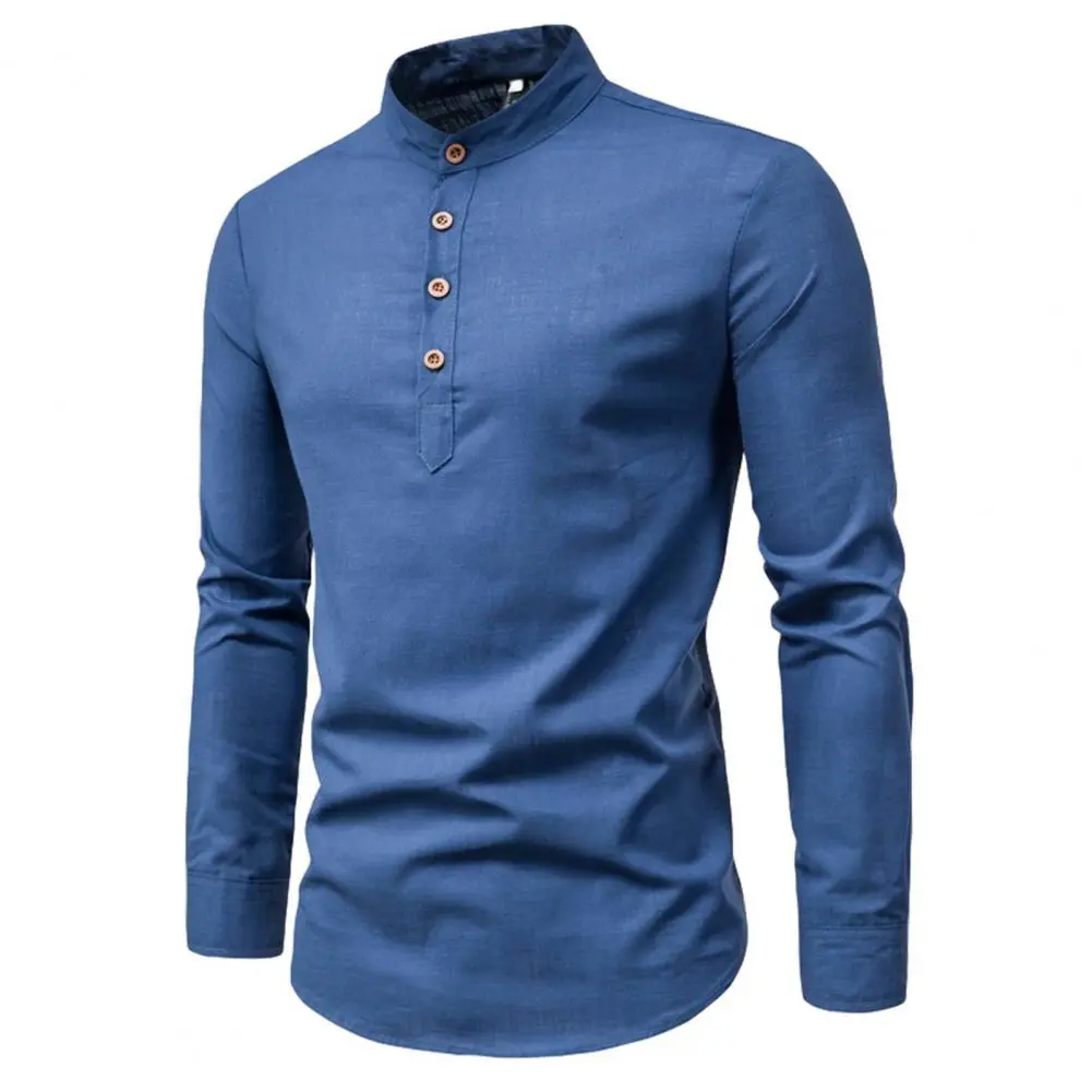 2025 Spring Autumn Shirt Solid Color Stand Collar Long Sleeve Buttons Anti-pilling Business Shirts Slim Fit Formal Shirt
