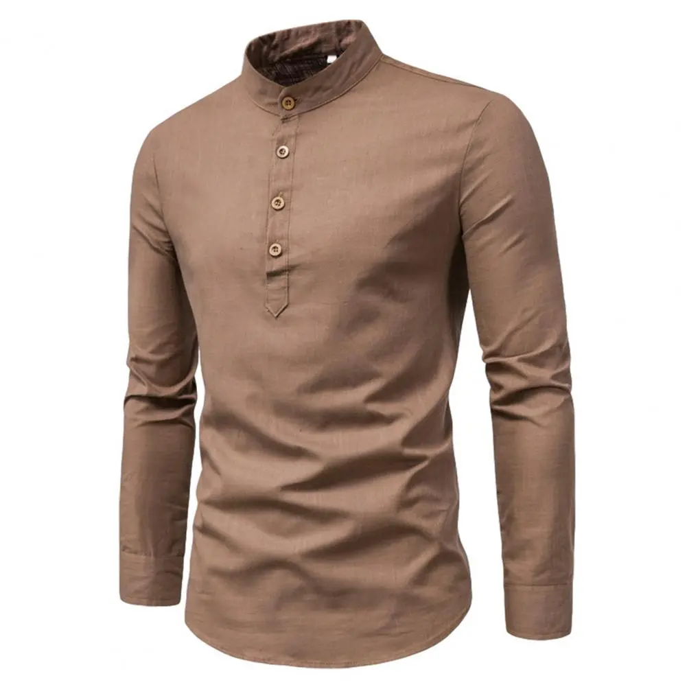 2025 Spring Autumn Shirt Solid Color Stand Collar Long Sleeve Buttons Anti-pilling Business Shirts Slim Fit Formal Shirt